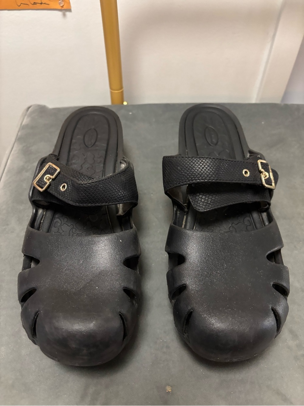 Black Women’s Slip-On Clogs with Buckle Strap